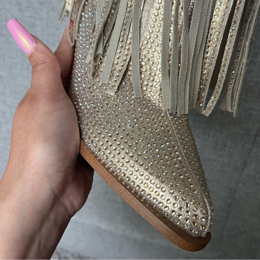 Jessica Simpson paredisa Fringe Gold western Boots size 6.5 - Picture 8 of 11